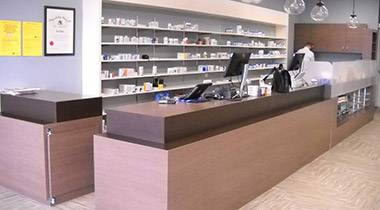 Custom work of pharmacy shelving